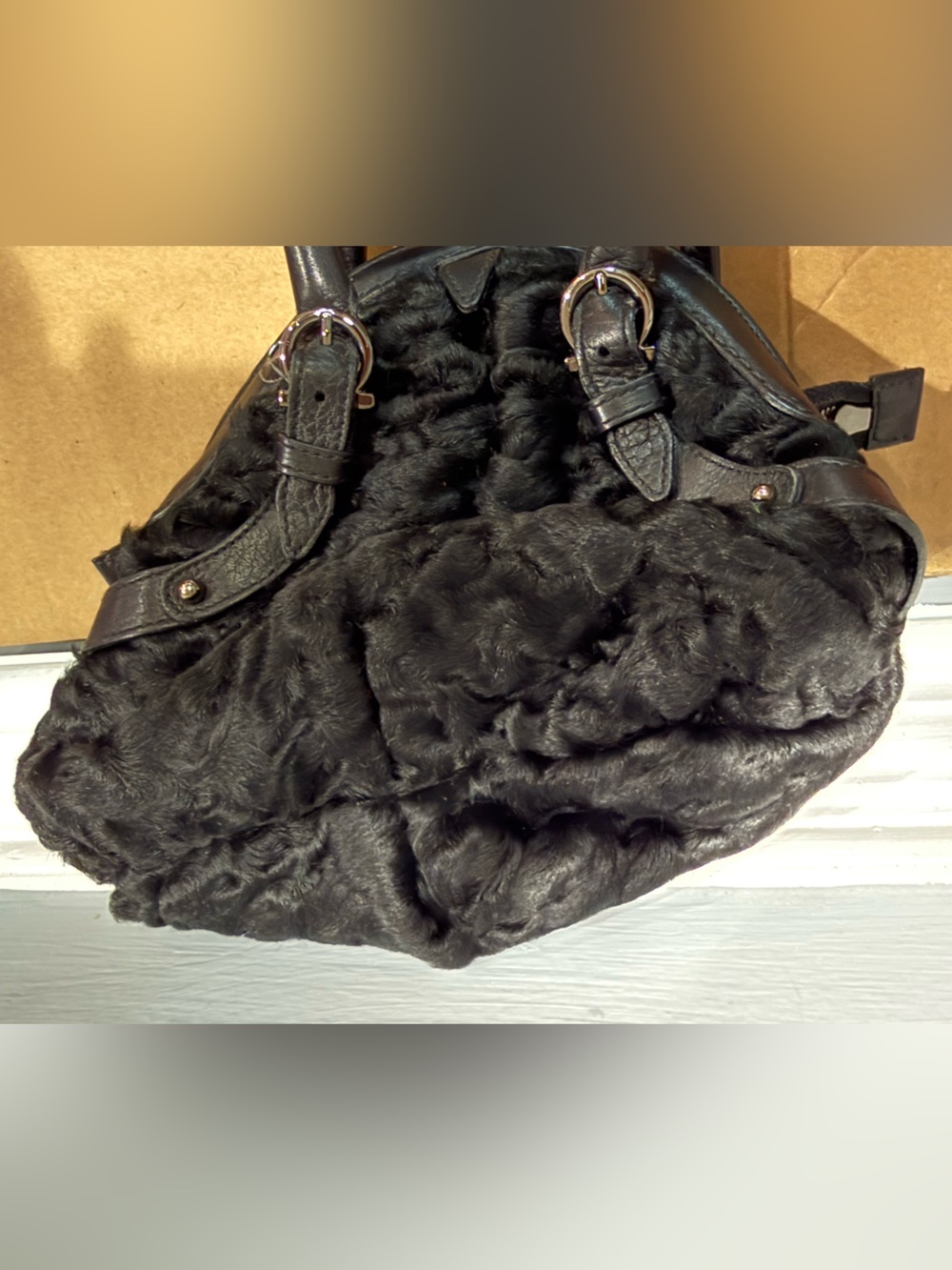 Salvatore Ferragamo Black Pony Hair Mini Top Handle Bag Made in Italy - Picture 14 of 16